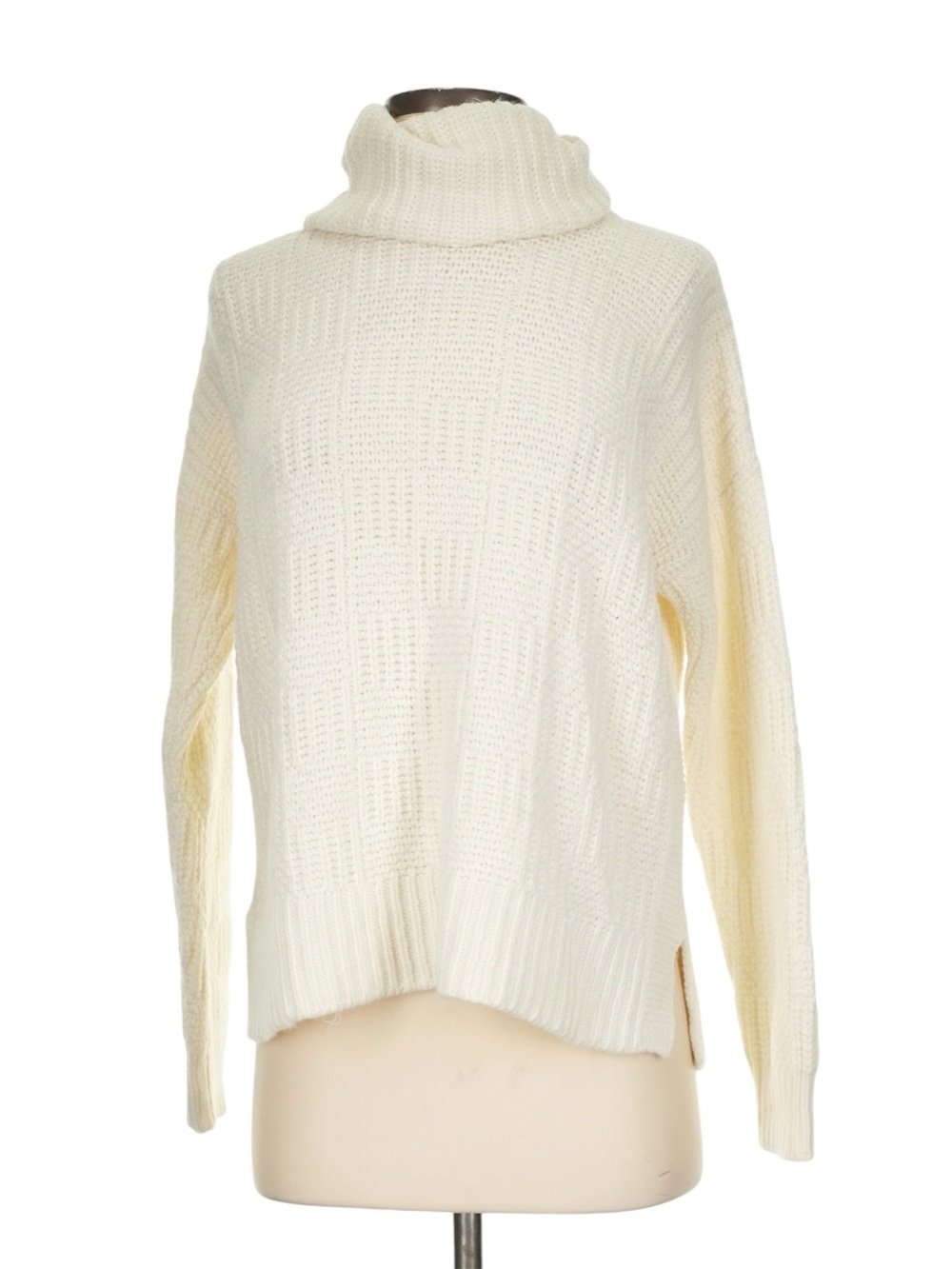 Madewell Checkered Turtleneck Sweater Small Cream Wool Alpaca Blend Cozy NWT